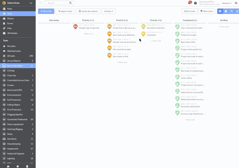 kanban view gif - Fieldwire for safety