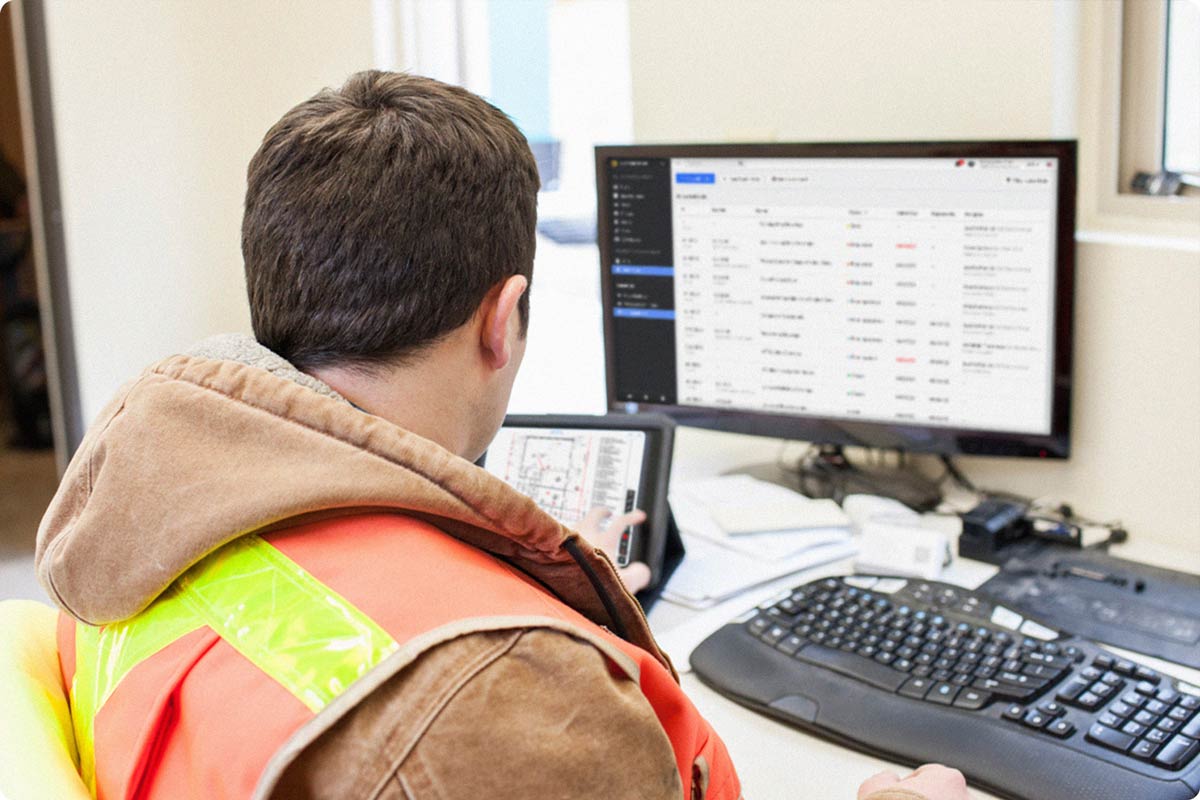 A construction worker is viewing their project Submittals on the Fieldwire web application. They are looking at the different Submittals broken out by trade. 