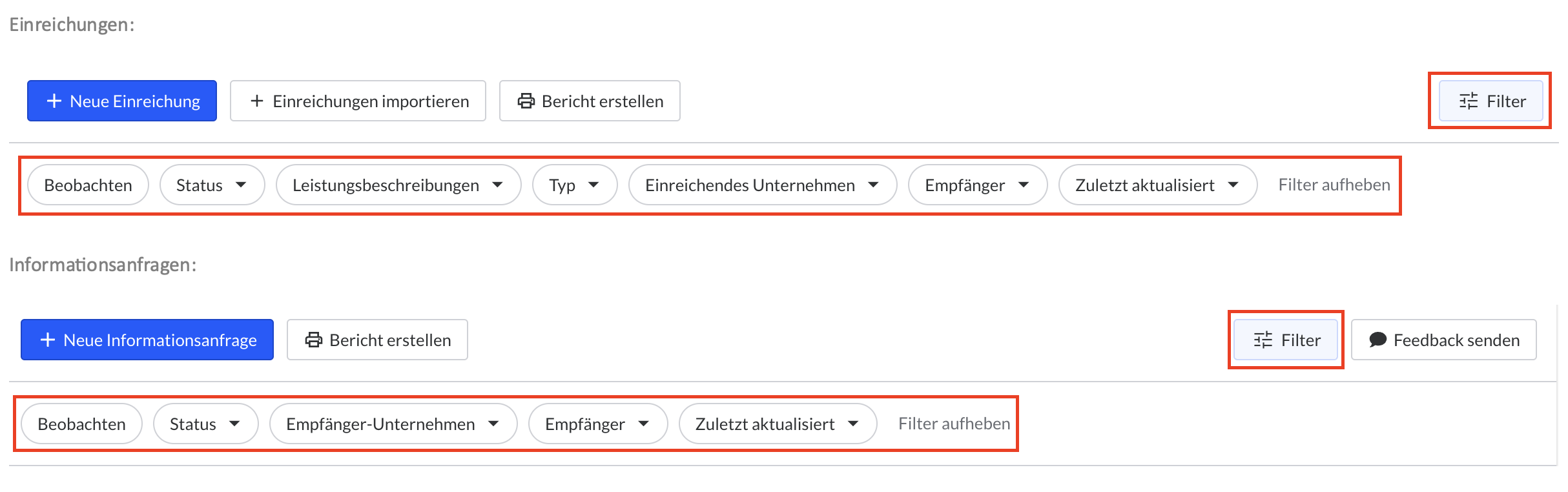 Submittals and RFIs filters DE